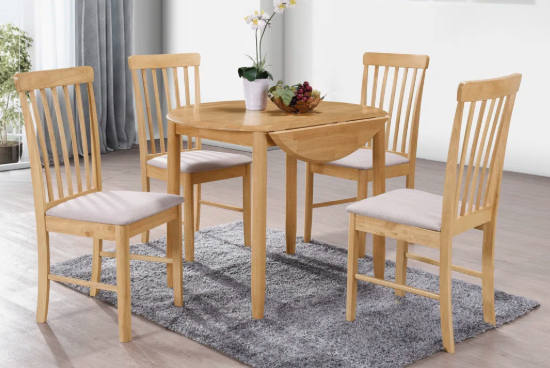 Round Drop-Leaf Dining Table Extendable Solid Wood with Natural Grain and Easy Assembly - Image 2