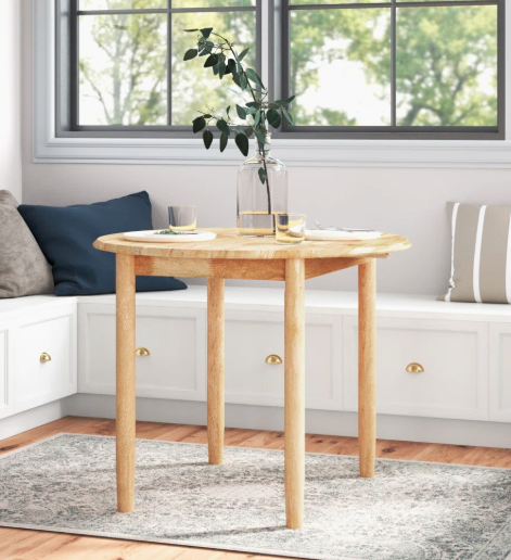 Round Drop-Leaf Dining Table Extendable Solid Wood with Natural Grain and Easy Assembly