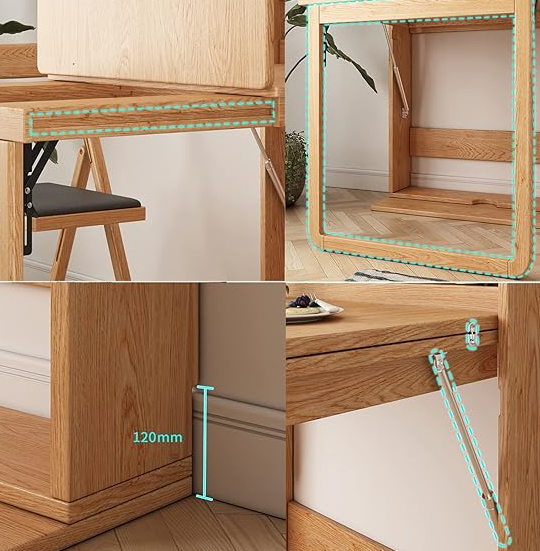 Drop Leaf Wall Mounted Folding Table – Extendable Dining Table with Storage Shelf - Image 4