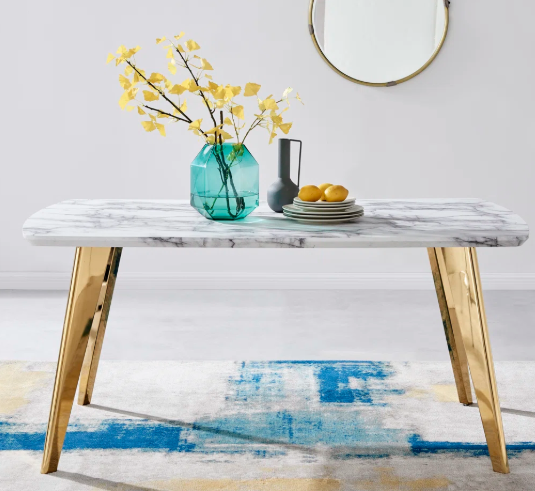 Luxury Gold Marble Dining Table – Modern Rectangular 160cm Tabletop - Image 4