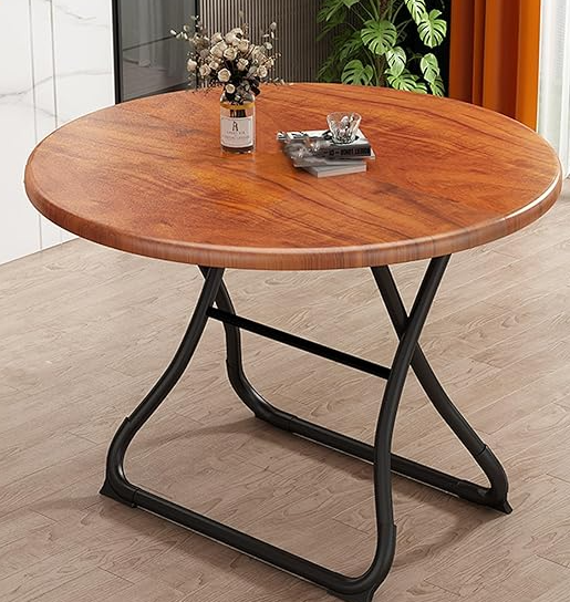 Round Folding Table – Portable Steel Frame with MDF Top