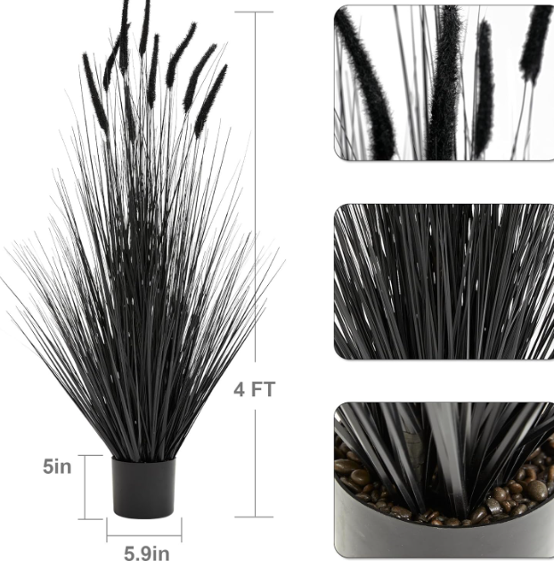 Artificial Horsetail Reed Grass Black Potted Plant - Image 3