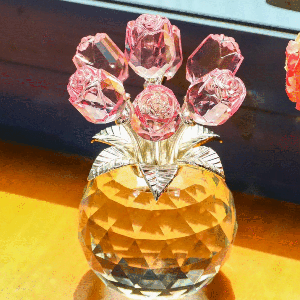 Crystal Rose Figurine Gift – Pink Crystal Roses Ornament