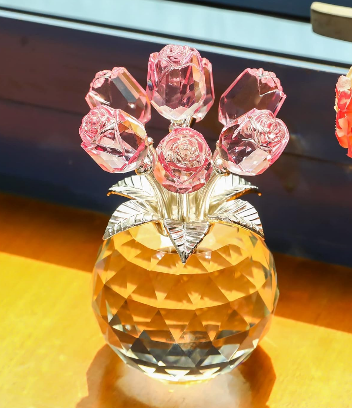 Crystal Rose Figurine Gift – Pink Crystal Roses Ornament