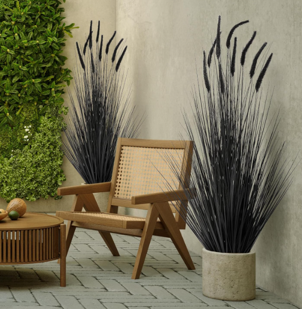 Artificial Horsetail Reed Grass Black Potted Plant - Image 2