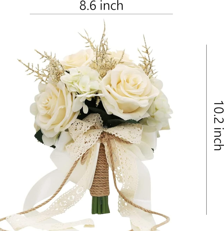 Artificial Roses Champagne White Silk Flowers with Decorative Ribbon - Image 3