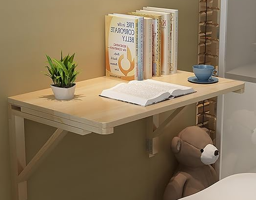 Wooden Wall Mounted Desk – Foldable Drop Leaf Table with Strong Load-Bearing