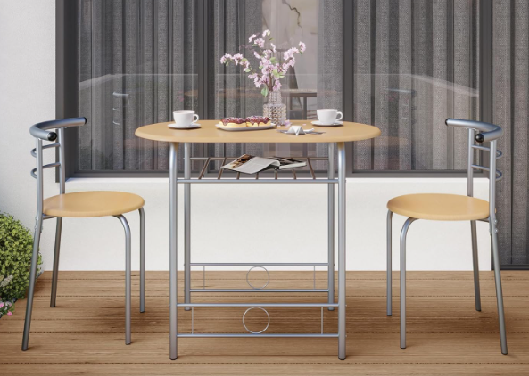 Dining Table Set with 2 Chairs, Small Kitchen Table Set with Storage Rack