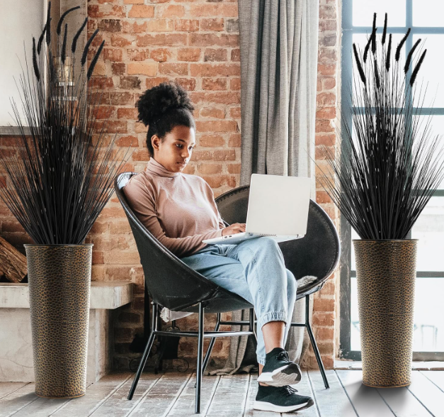 Artificial Horsetail Reed Grass Black Potted Plant