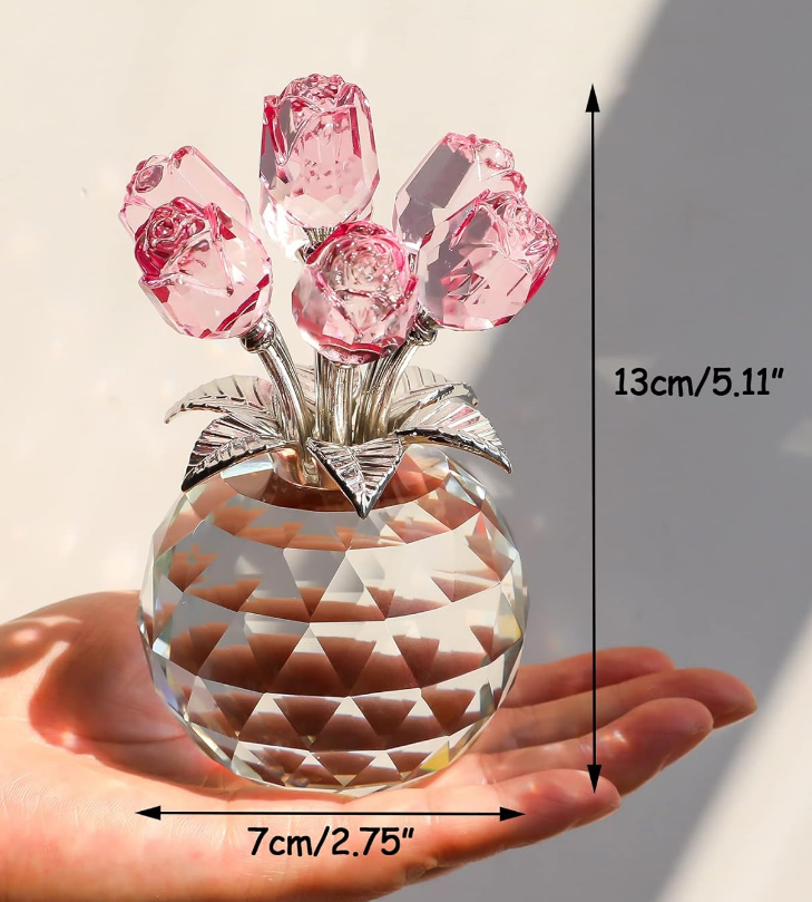 Crystal Rose Figurine Gift – Pink Crystal Roses Ornament - Image 4